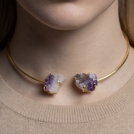 Choker με αμέθυστο σε σχήμα καρδιάς και μισοφέγγαρο 